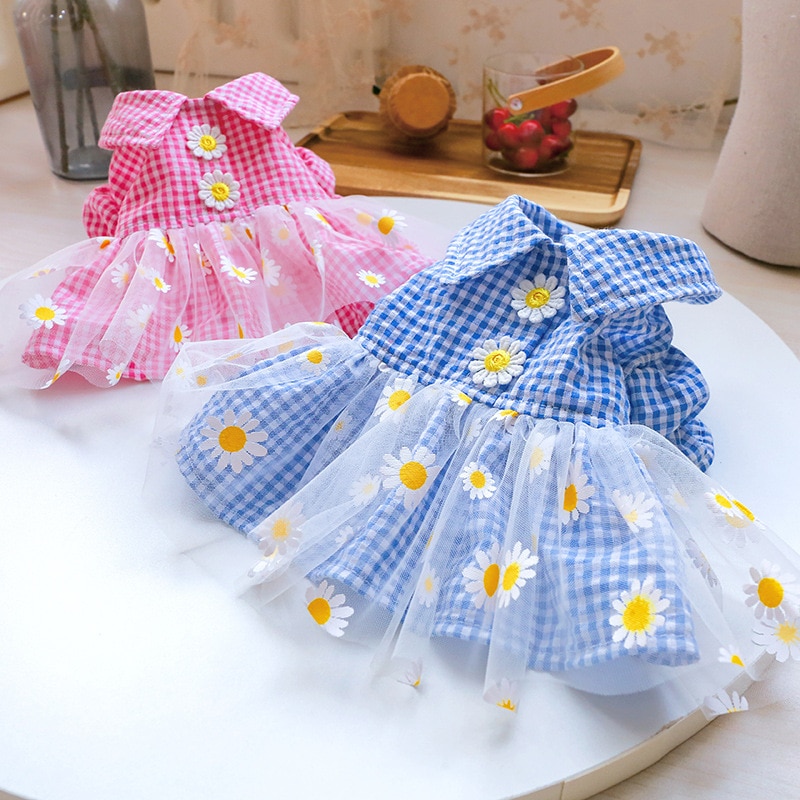 Summer Dog Dress for Dogs Skirt Princess Teddy Grid Pettiskirt Dress Pet Clothes Puppy Costume Spring Pet Clothing