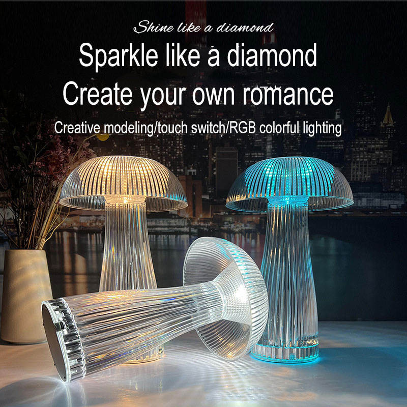 Nordic Creative Table Led Colorful Touch Decorative Atmosphere Diamond Crystal Lamp Jellyfish Night Light