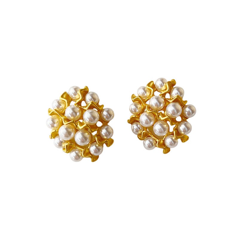 French style retro alloy studded pearl irregular earrings