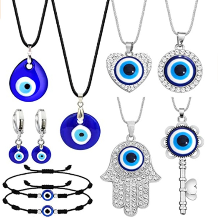 New Coloured Glass Devil’s Eye Pendant Necklace Set Eye Love Necklace Palm Necklace Spot