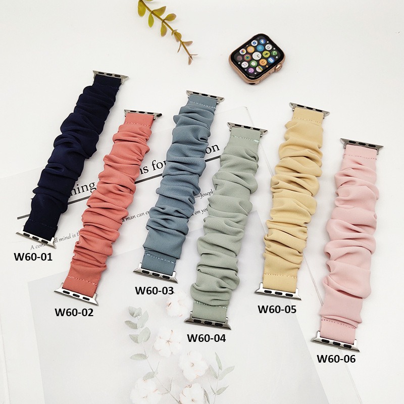 Pure Color Soft Silk Rag Apple Hair Band For Apple Watch7 Replacement Wrist Strap