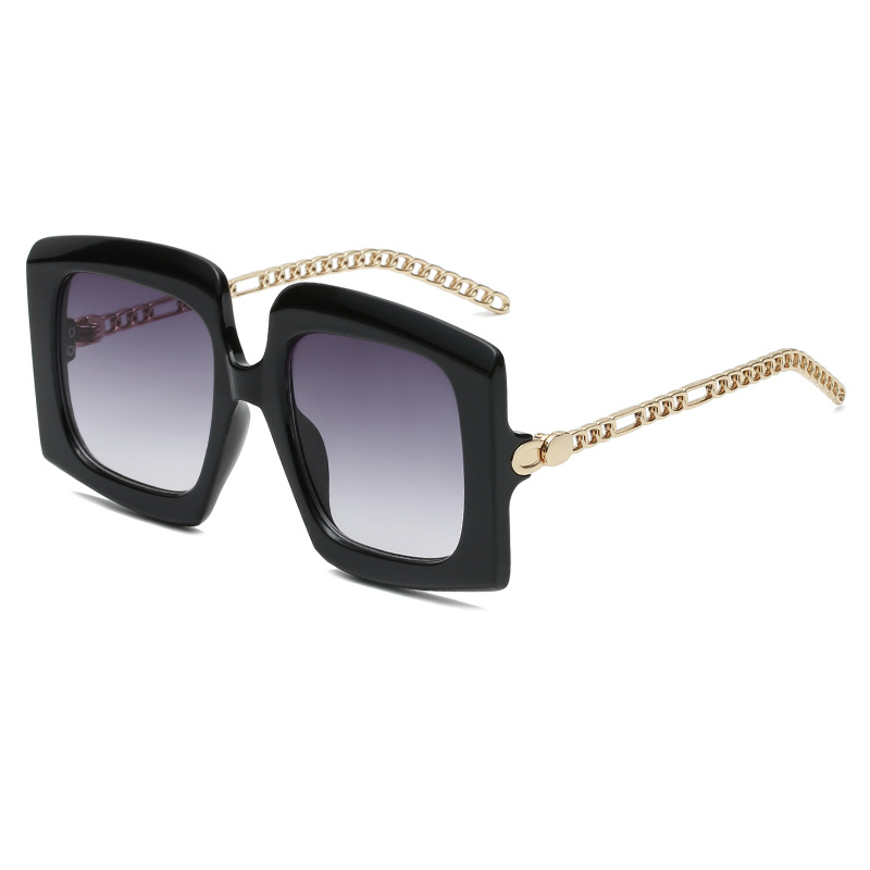 New Metal Chain Large Frame Sunglasses Women’s Fashion Trend Gradient Sunglasses Square Glasses