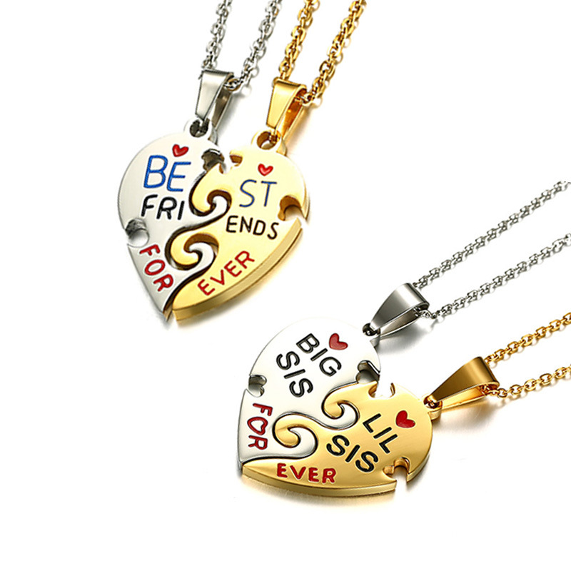 Stainless Steel Friendship Two-Piece Pendant Necklace Titanium Steel Heart-Shaped Puzzle Pendant With Personalized Lettering