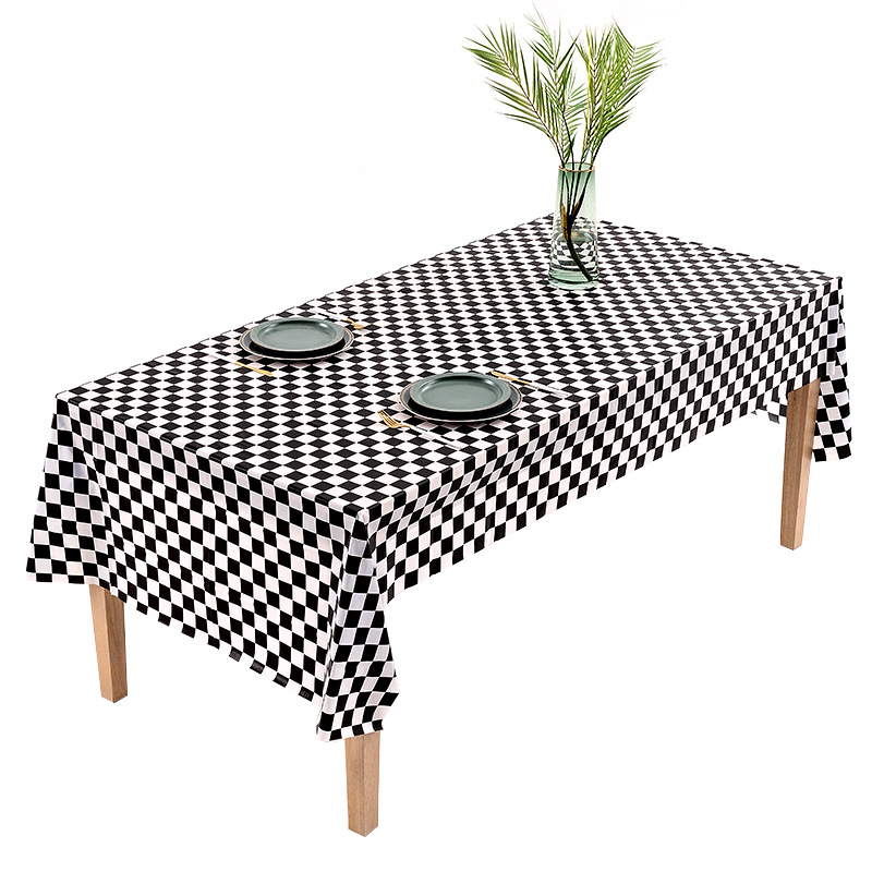 Racing Black And White Grid Tablecloth Thickened PEVA Disposable Birthday Dessert Table Party Tablecloth