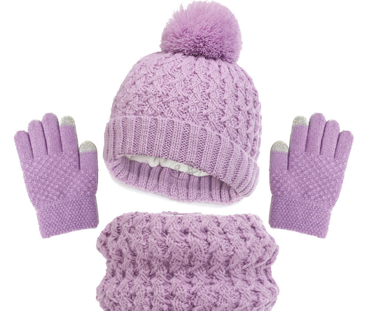 Children’s hat, scarf, glove, three piece set, autumn and winter plush and thickened single ball baby hat