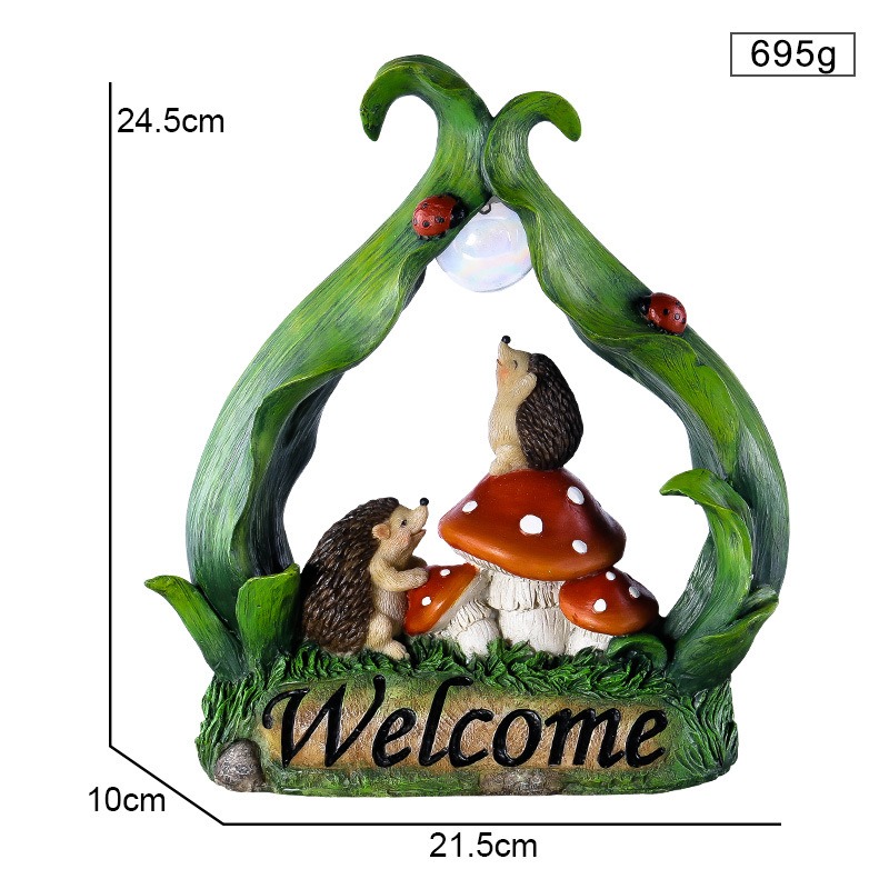 Solar night light emitting welcome hedgehog decoration