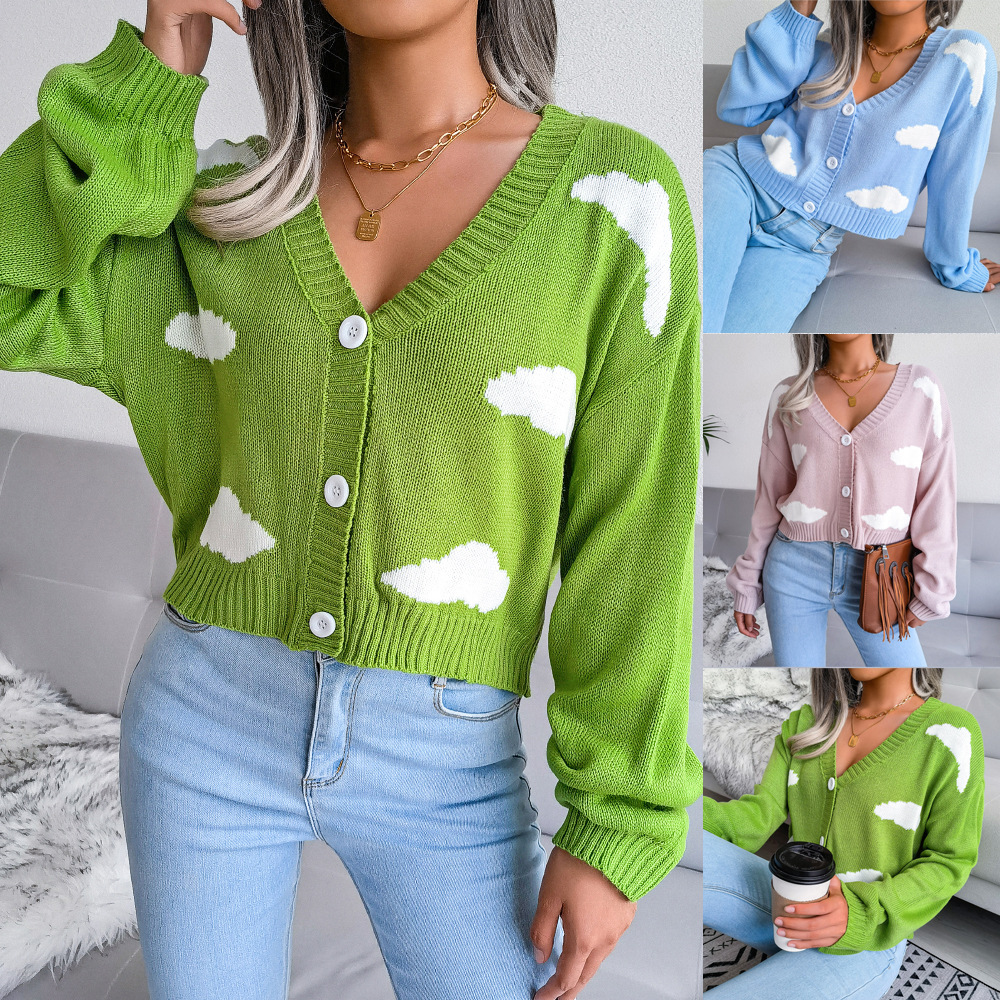 The Ins Actual Shooting Autumn And Winter New White Clouds Knitted Cardigan Sweater