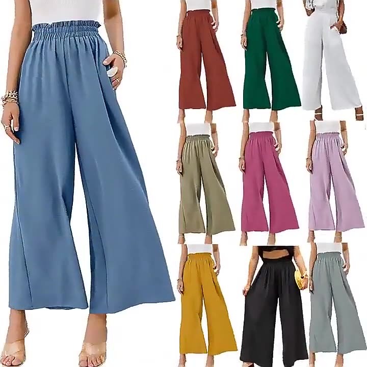 New cotton women’s solid color high waist leg pants