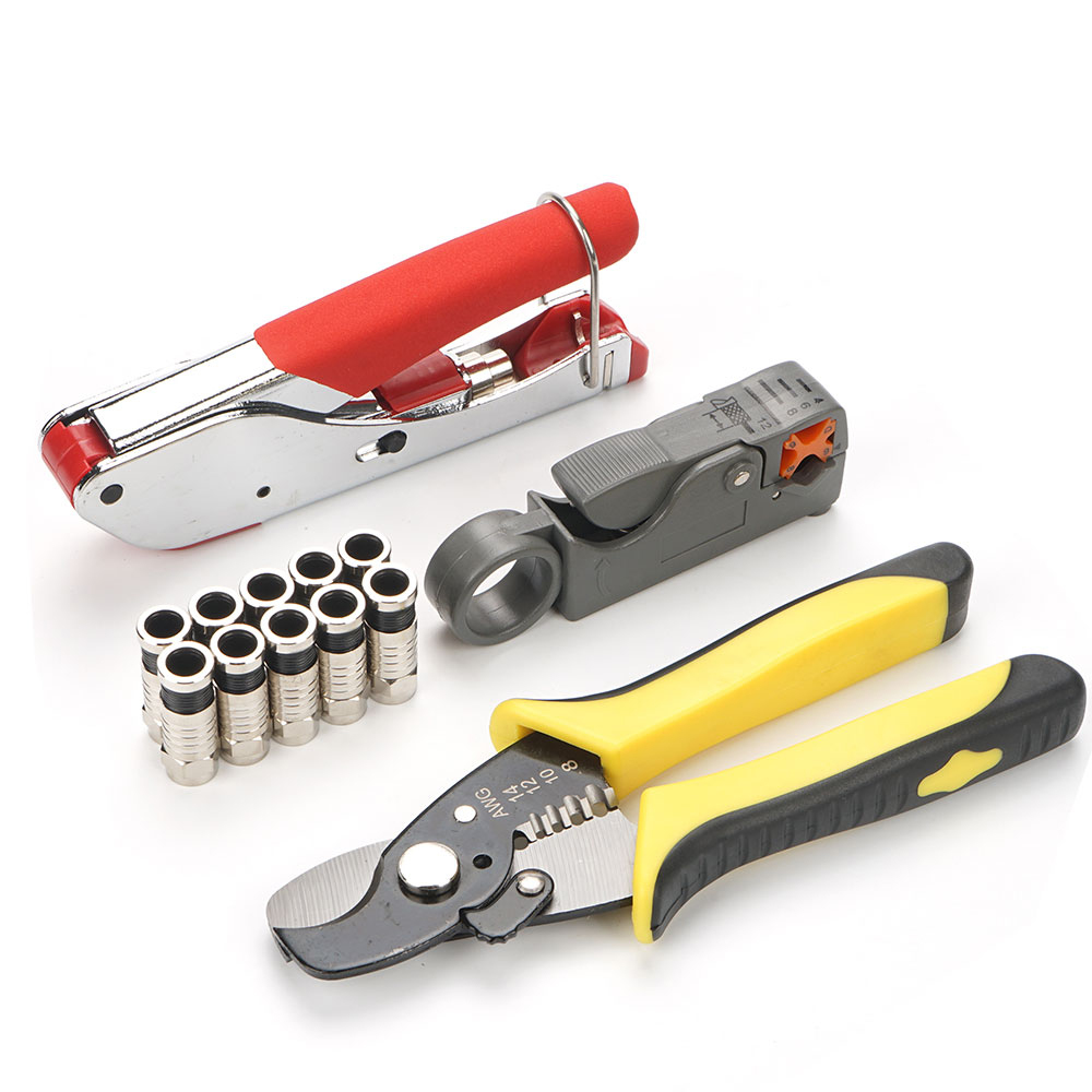 BNC Connector cable RG58 RG59 RG6 Crimping tool kit with crimping 10 compression fittings perfect for CCTV TESTER