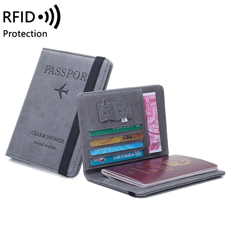 Printed Leather Goods New Fashion Short Wallet Anti-Degaussing Multi-Function RFID Travel Passport Bag Document Holder