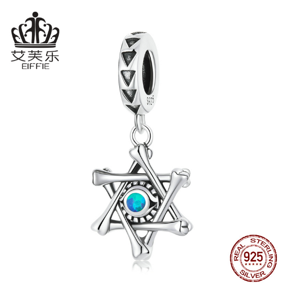 Avelle Sterling Silver S925 Hexagram Devil Eye Pendant Bracelet Blue Opal Simple Star Formation Pendant