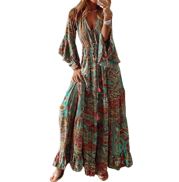Bohemian retro printed high waisted holiday for women