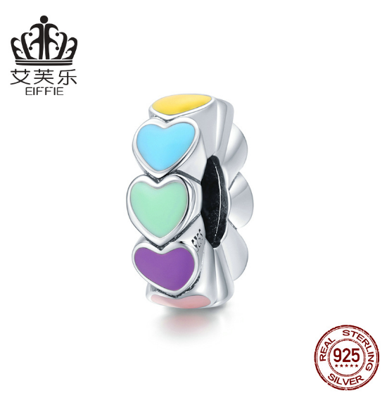 Popular Candy Honey Love Heart S925 Sterling Silver Beaded Bracelet Color Heart Shape Oil Drop Beads