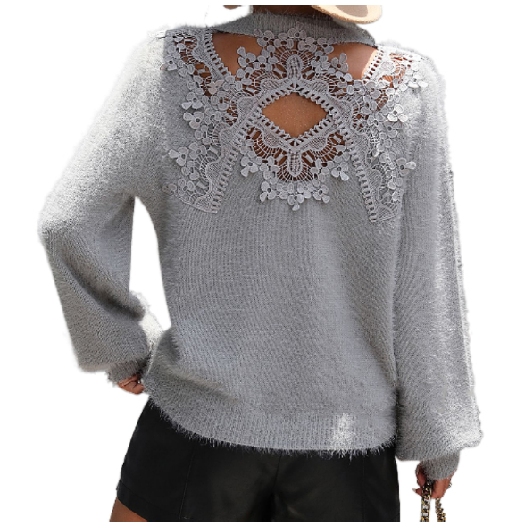 Pattern pattern women’s knitted sweater round neck long sleeved pullover sweater for women