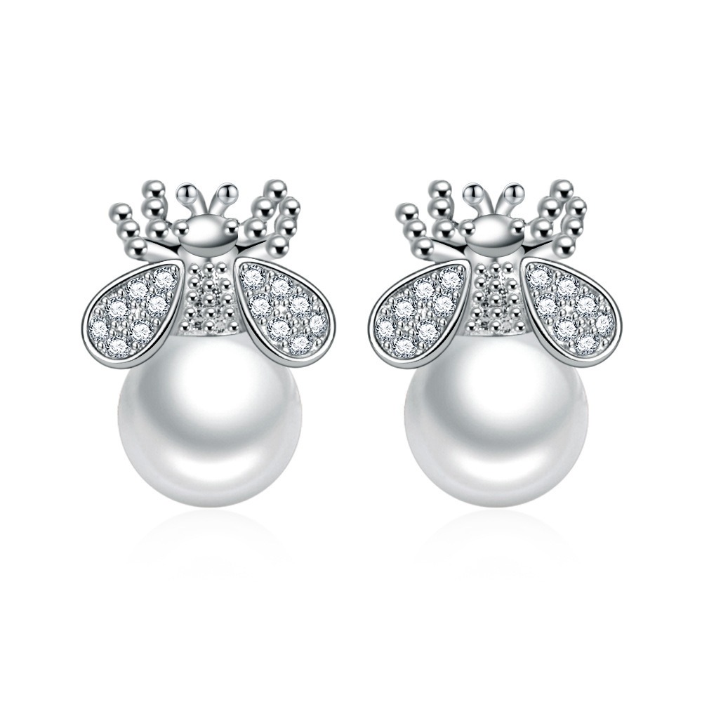 S925 new bee pearl earrings light luxury temperament freshwater earrings for women simple gold fashion personality
