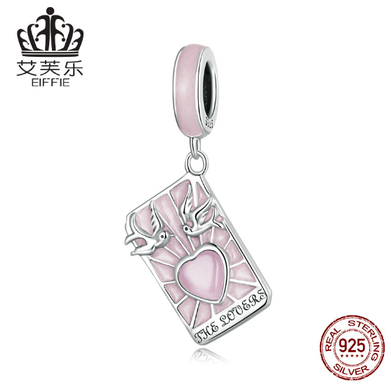 Avelle Original Sterling Silver S925 Tarot Lovers Pendant Bracelet Pink Drip Card Pendant SCC2263