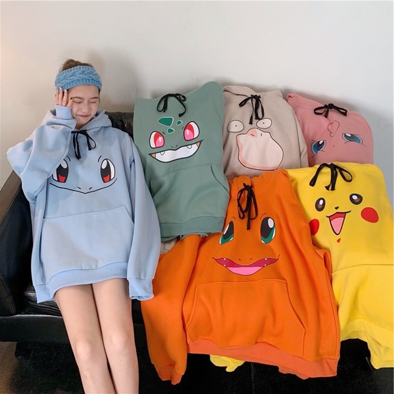 Pikachu Velvet Fleece Sweater Female Students Japanese Anime With Cap Long Section Hooded Jacket