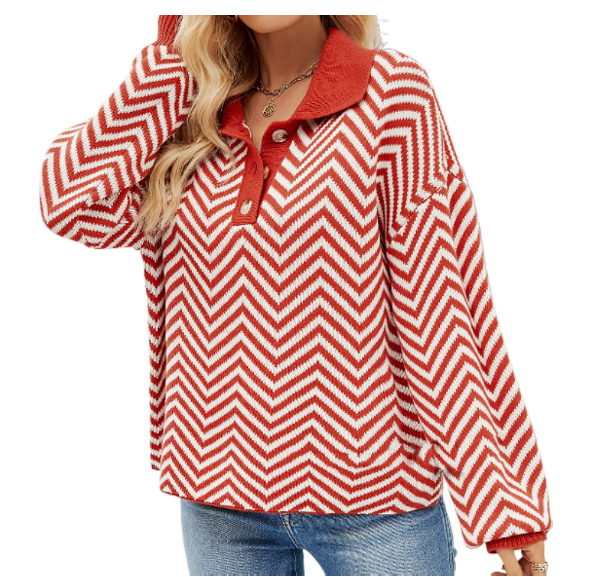 Fashionable striped knit sweater for women with long sleeved