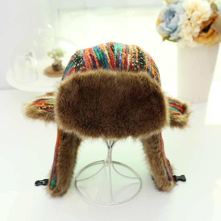 Russian Ushanka Hats With Earflap Women Colorful Bomber Hats Ladies Windproof Snow Thicker Warm Winter Fur Caps