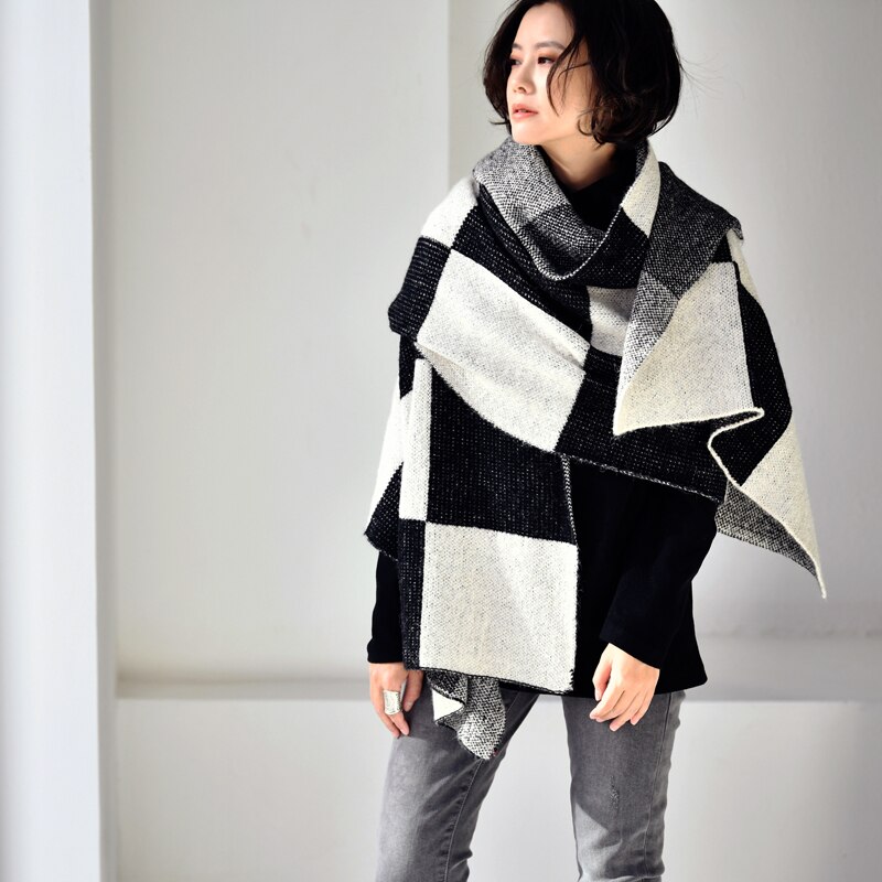 Korean Fashion Grid Wool Blended Long Section Comfortable Warm Scarf Big Shawl