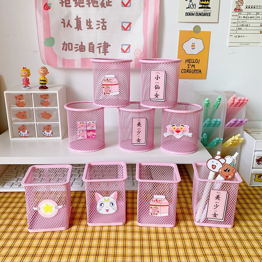 Japanese Sweet Cute Girl Heart Pink Pencil Holder Student Desktop Storage Organizing Office Supplies Stationery Storage Tube