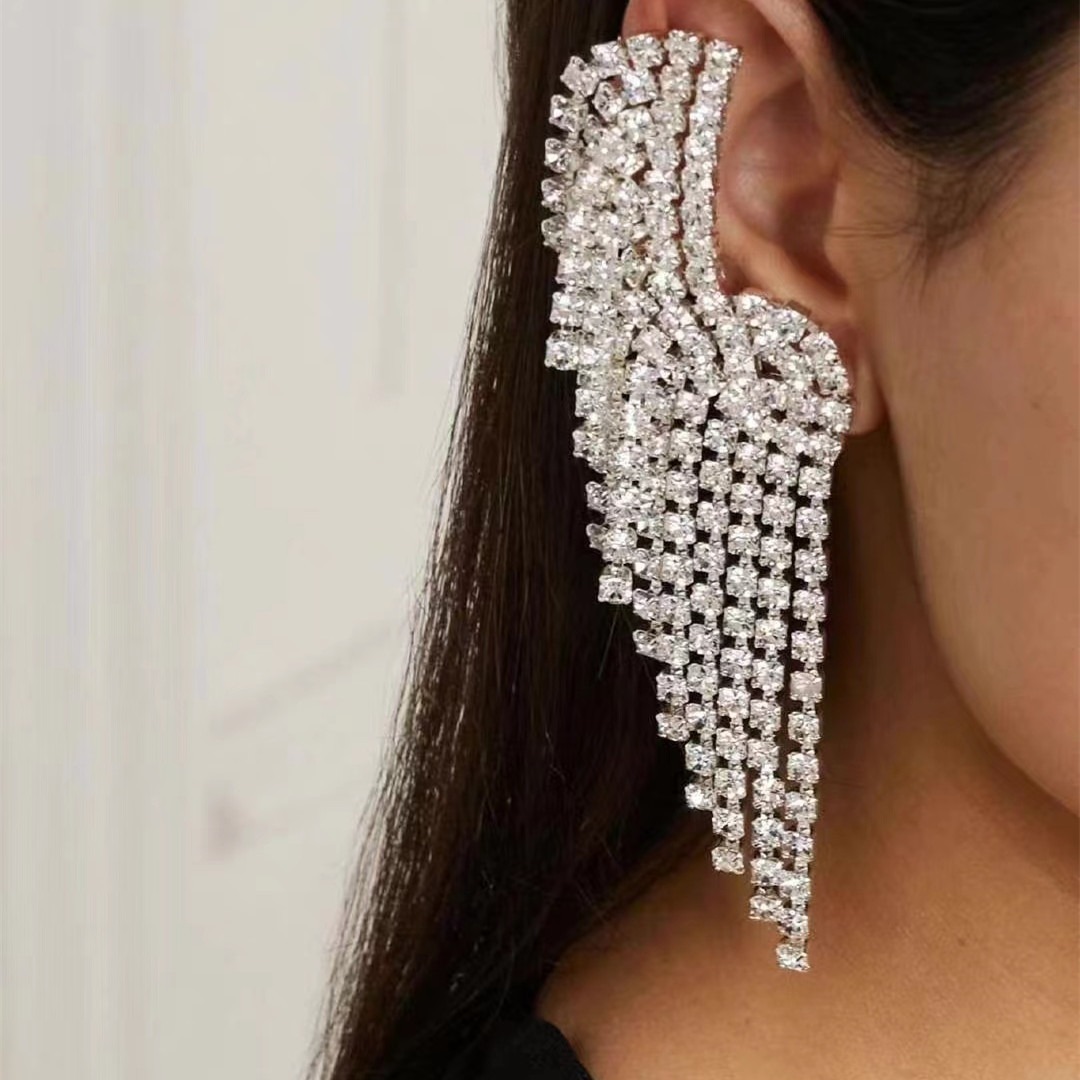 Super Flash Claw Chain Series Alloy Diamond Inlaid Rhinestone Tassel Wing Earrings Fashion Women Earrings