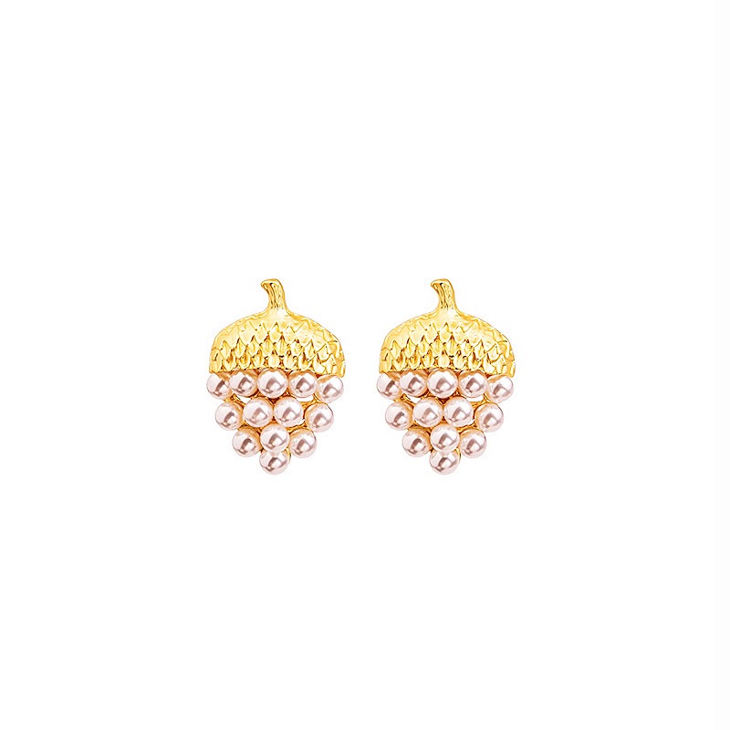 Fashion alloy exaggerated gold pearl strawberry earrings