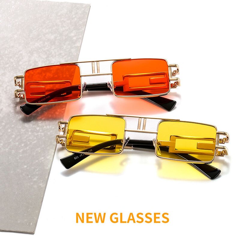 Punk Rectangle Sunglasses Women Fashion Hollow Out Metal Frames Steampunk Shades Men UV400