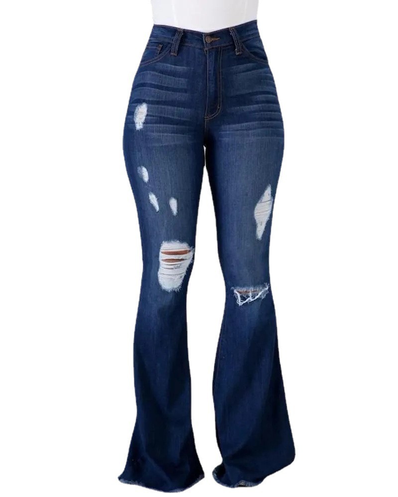 New High Waist Ripped Flared Jeans For Women