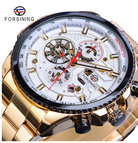 Forsining Three Dial Calendar Stainless Steel Men Mechanical Automatic Wrist Watches Top Brand Luxury Military Sport Male Clock