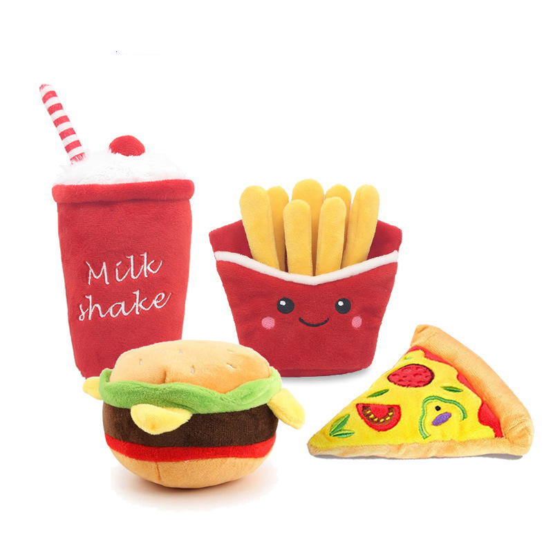 New Hamburger Pet Plush Toy Sounding Toy French Fries Burger Milkshake Cup With Bb Call