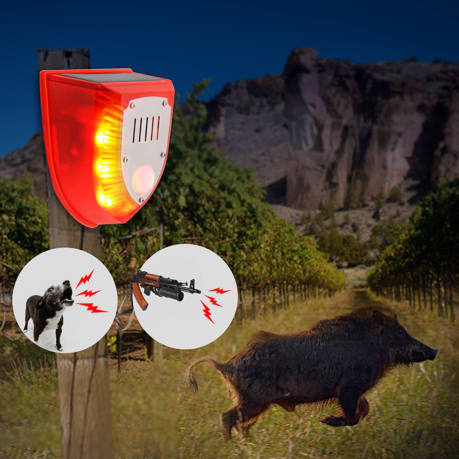 Solar Alarm Light Magnetic Pull Wire Alarm No False Alarm Farm Orchard Anti-Theft Wild Boar Animal Driver