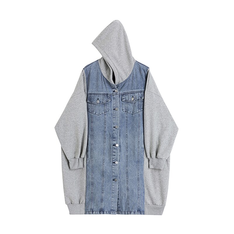 Loose Stitching Denim Gray Oversized Jacket Women’s