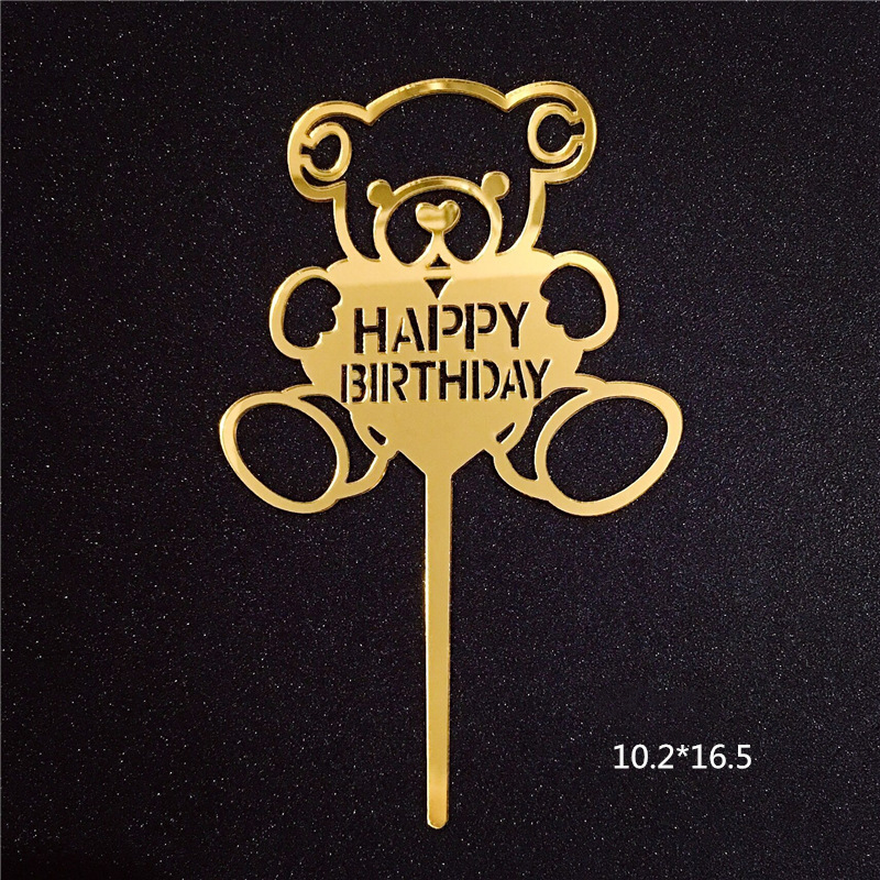 Acrylic Card Insert Happy Birthday Cake Decorating Insert Double Mirror Card Baking Holiday Flag