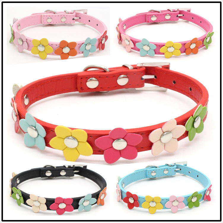 PU Pet Collar Colorful Flower Dog Belt A Row Of Small Flower Dog Collar Pet Supplies Dog Chain