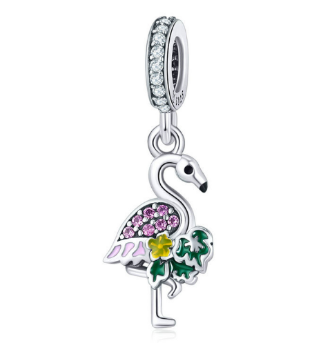 Popular S925 Sterling Silver Charm Flamingo’s Wish Necklace Charm Accessories SCC849