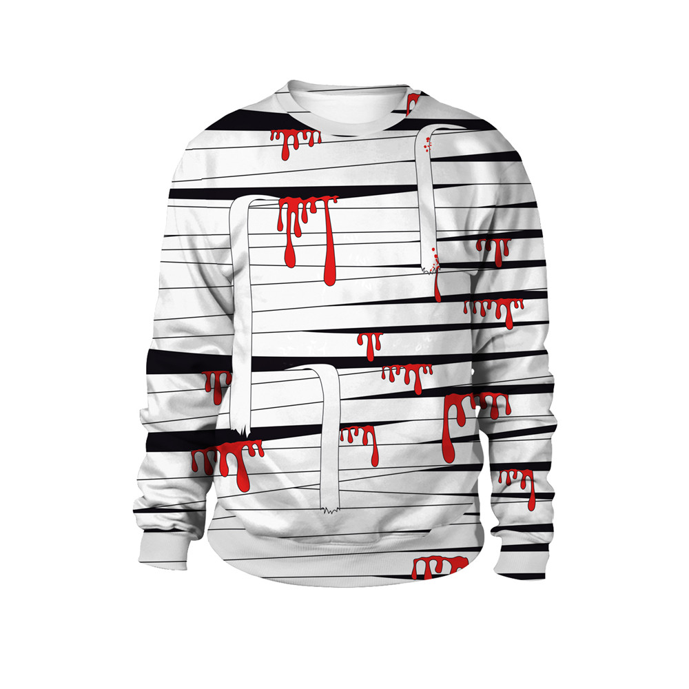 Black And White Stripe Hoodie Red Bloody Splatter Blood O-neck Printed Sweatshirts Cosplay Party Festival Tops