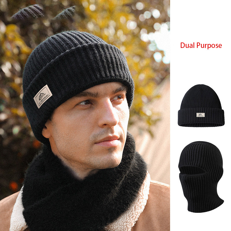 Autumn And Winter Pile Of Hat Male Windproof Ear Protection Show Face Small Anti-Cold Warm Knitted Cap Mask Dual-Use Woolen Cold Cap