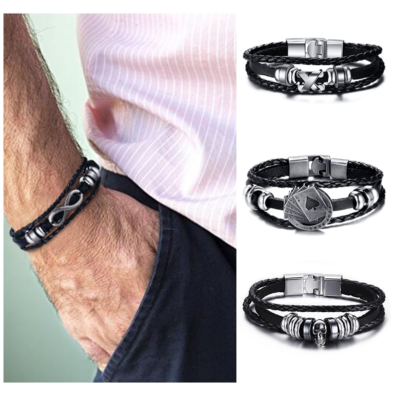 Infinity Men Bracelet Genuine Leather Black Hand Chain Friendship Brazelt Women Fashion Pulseira Masculina