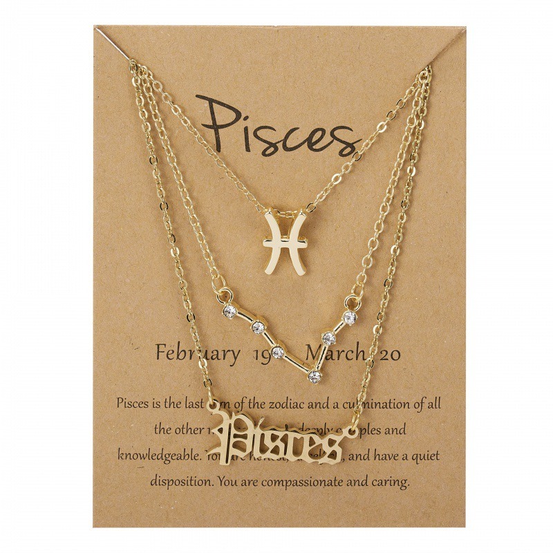 Simple 3-Piece Necklace With Symbols Of Stars Ancient English Letters And 12 Constellations