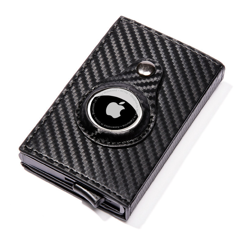 Carbon Fiber Pattern Magnetic Buckle Card Bag Airtag Tracker Multi-Function Card Bag Men’s Wallet Short Hand Held