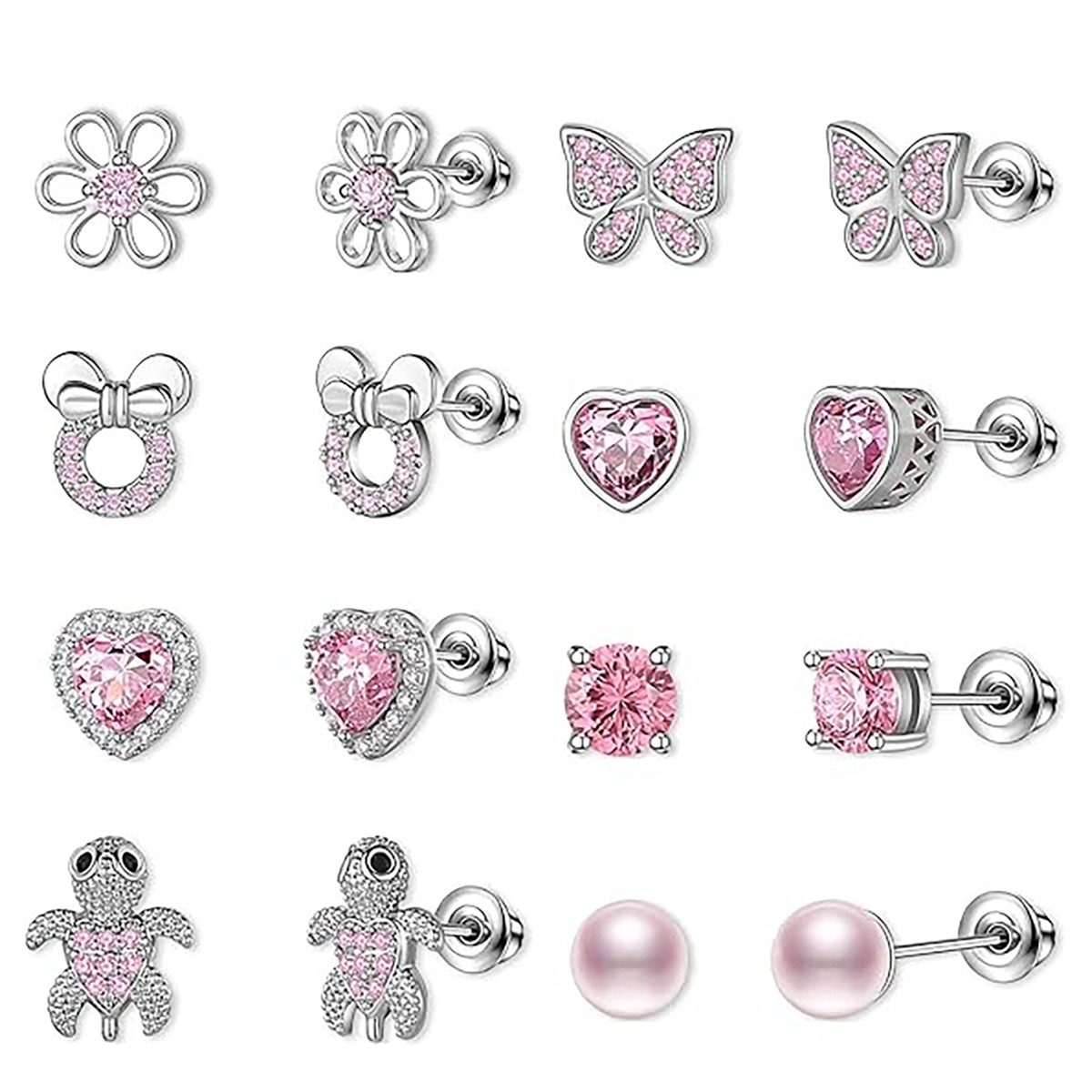 Hot Pearl Butterfly Love Flower Bow Knot Ear Pin Jewelry 8-piece Set