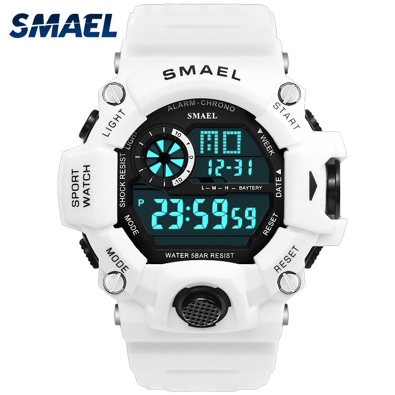 Watches Men Digital Watch White SMAEL 1385C Sport Watch 50M Waterproof Auto Date relogio masculino Digital Military Watches Mens Sport