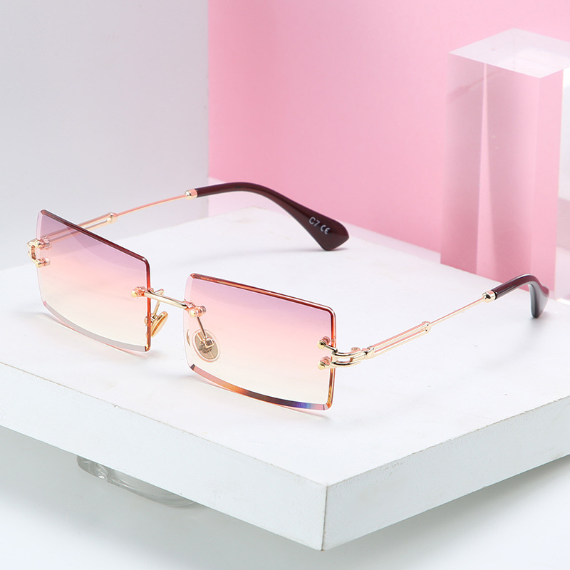 New Style Rimless Cut Square Sunglasses Women’s Ins Online Red Street Fashion Sunglasses