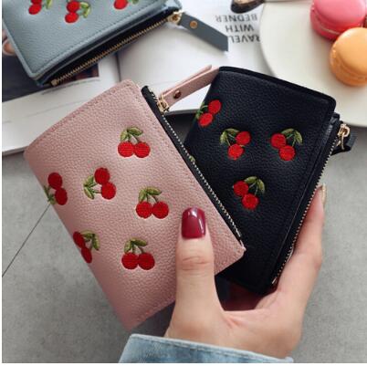Fashion Women Short Wallet Leather Cherry Money Bag