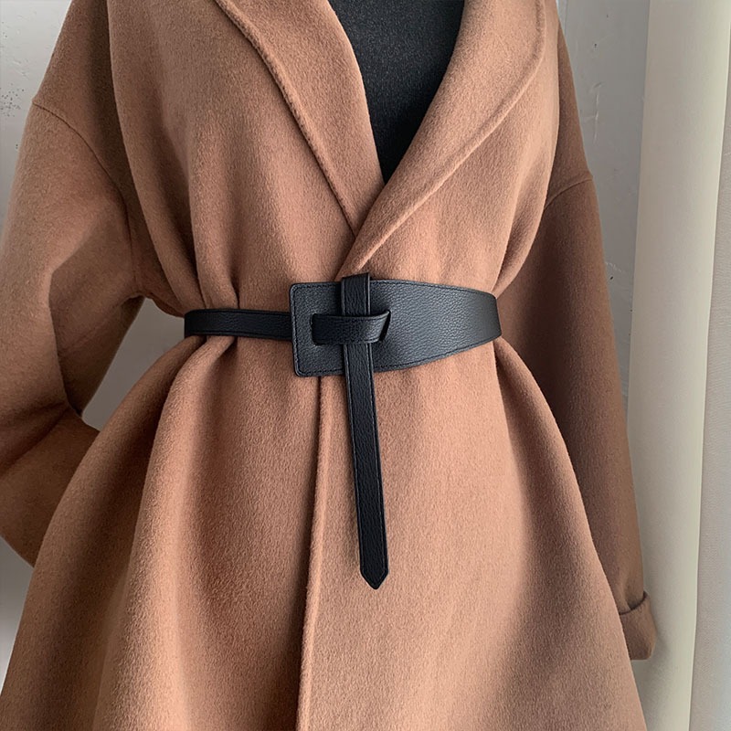 Coat belt for women, simple and versatile, knotted waist belt for slimming, retro trendy waistband