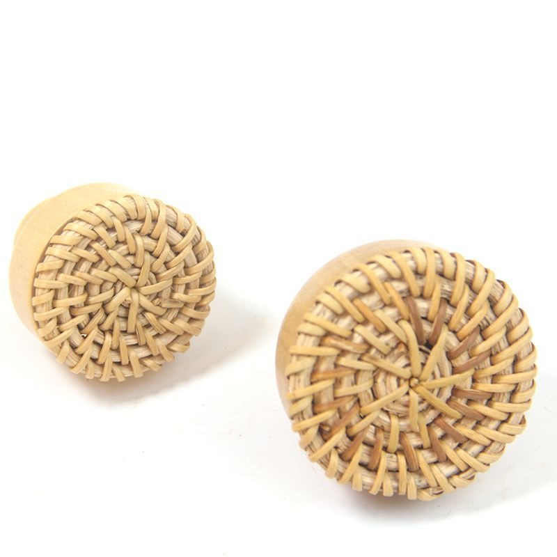 6pcs solid wood rattan handle rattan weaving handle rattan wood handle drawer circular wood handle