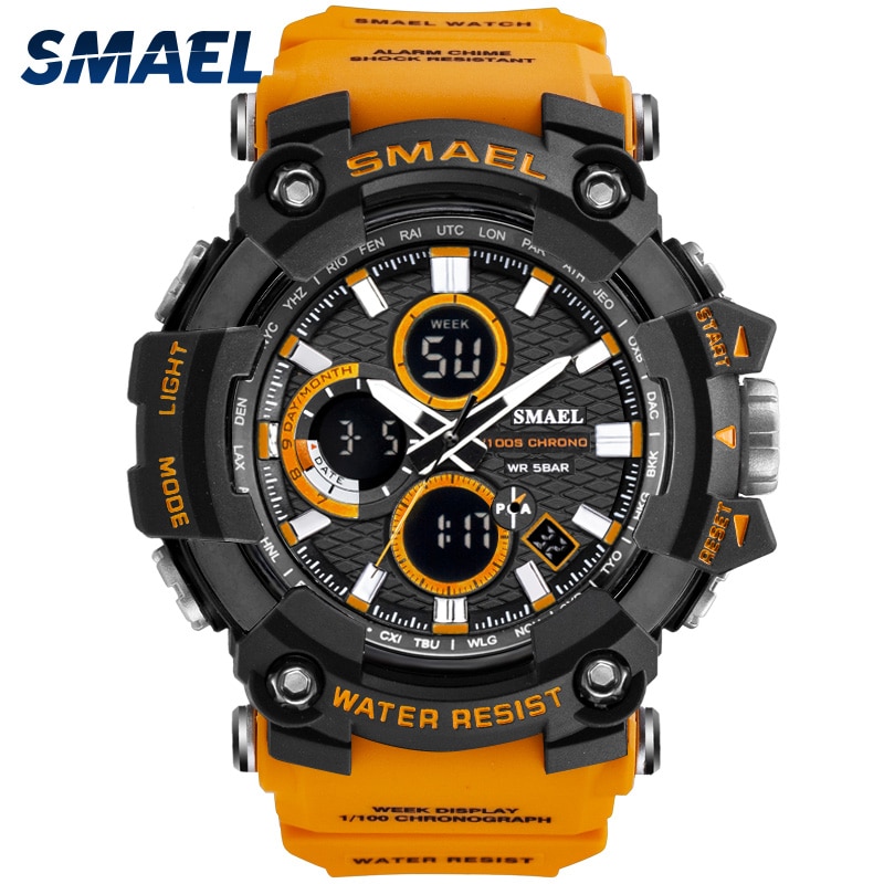 SMAEL 1802D Sport Watch Dual Time Men Watches 50m WaterproofMale Clock  Military Watches for Men  Shock Resisitant Sport Watches Gifts
