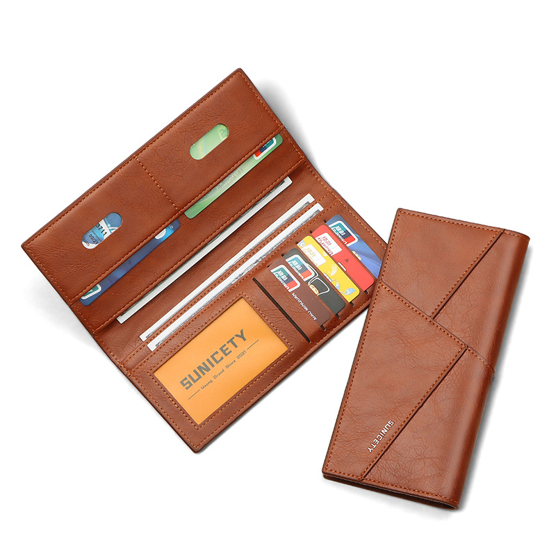 New Multi-Function Anti-Theft Brush Soft Leather Clip Long Ultra-Thin Splicing Two Fold Men’s Wallet