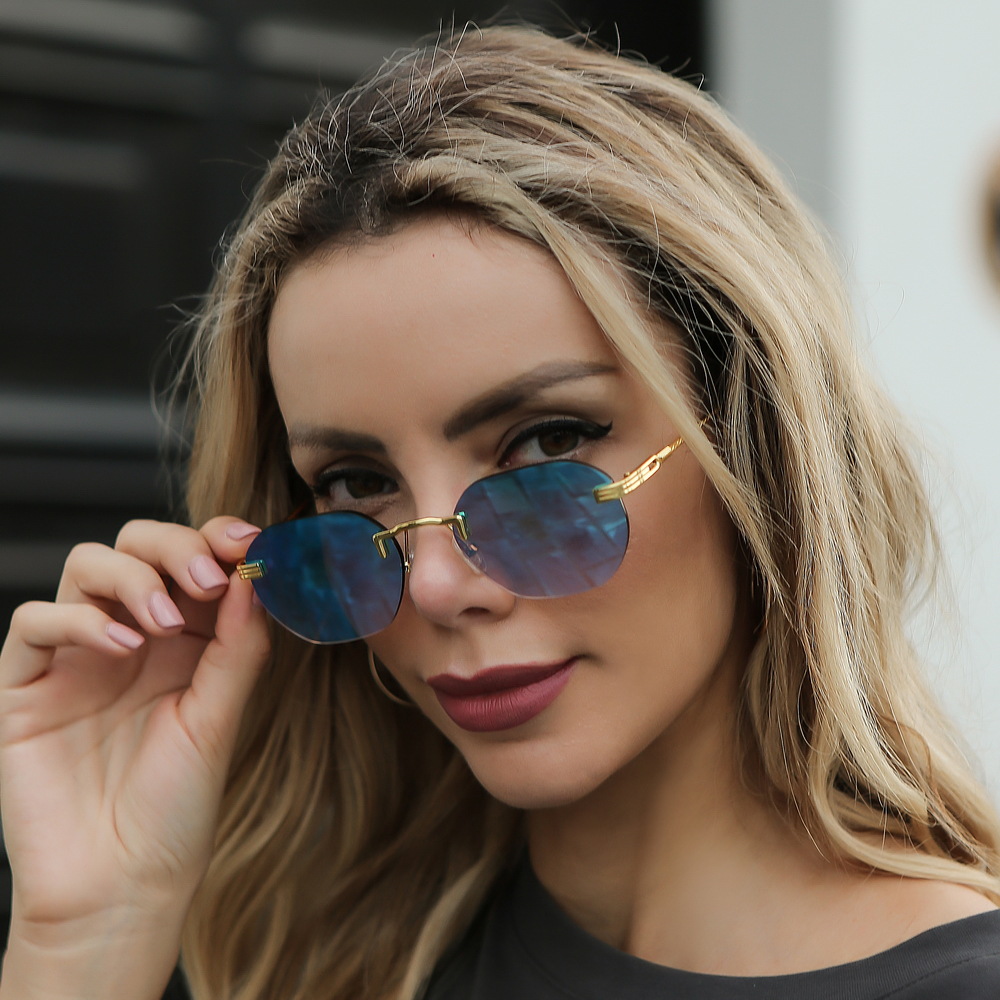 New Vintage Color Film Rimless Sunglasses For Men And Women Small Frame Street Hip-Hop Fashionable Sunglasses Trend Glasses